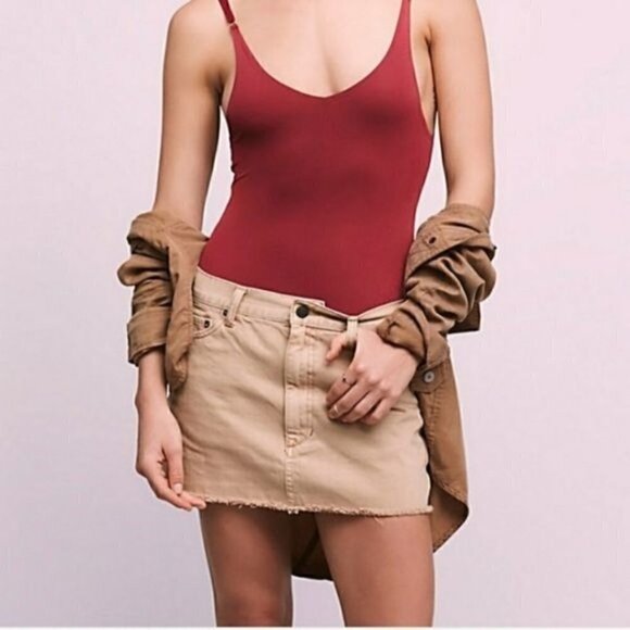 Free People Beat of the Music Khaki Micro Mini Denim Skirt 12 - Picture 1 of 4